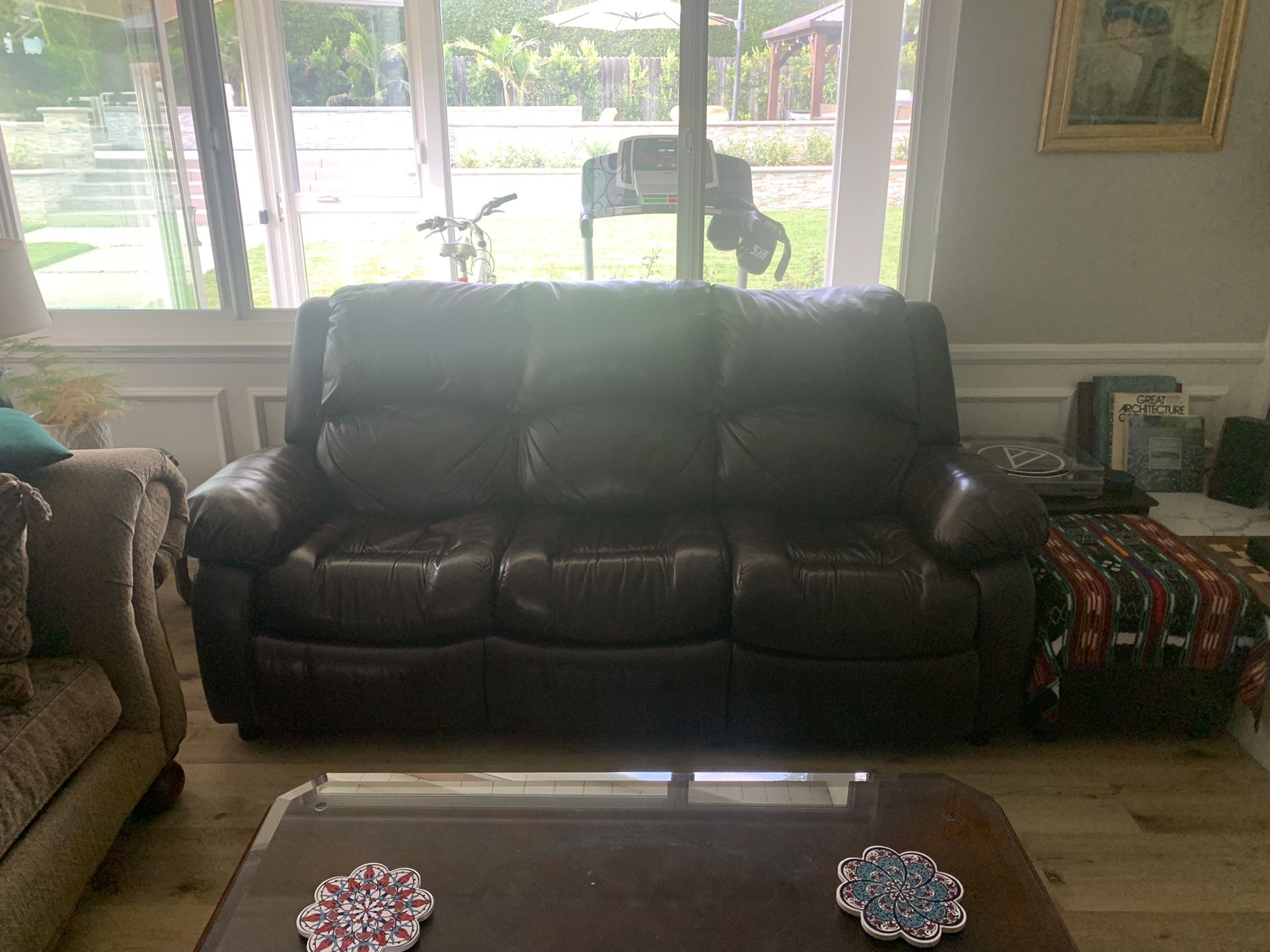 Brown Leather Couch / Futon Bed