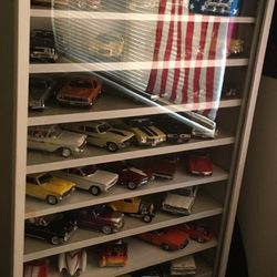 Standing Metal Shelf Unit With Glass Door,