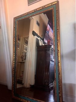 Beautiful antique Mirror green and gold chrome