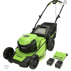 NEW in box Greenworks 2 x 24V (48V) 20" Brushless Cordless Push Lawn Mower, (2) 4.0Ah USB Batteries (USB Hub) and Dual Port Rapid Charger Included