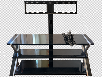 Bkack TV Stand with mount/Gray Recliner Couch