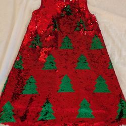 Girls Size Small 6X Red & Green Sequins Dress