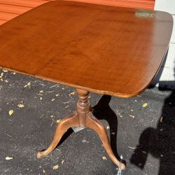 vintage solid wood small table with foldable/ swivel top underneath storage L30”*W28/W14”*H31