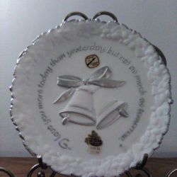 Vintage White Satin Glass Anniversary Wall Plate Fenton