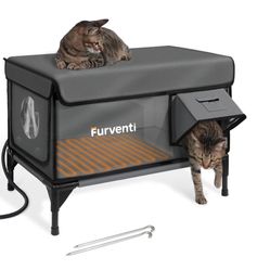 Outdoor Heated Cat House in Winter, Extremely Insulated & Weatherproof, Elevated Feral Cat Shelter with Waterproof Eaves & Escape Door for Outside Str