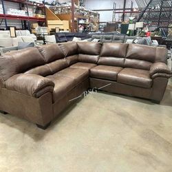 Faux Leather L Shaped Brown Sectional Couch Set ⭐$39 Down Payment with Financing ⭐ 90 Days same as cash