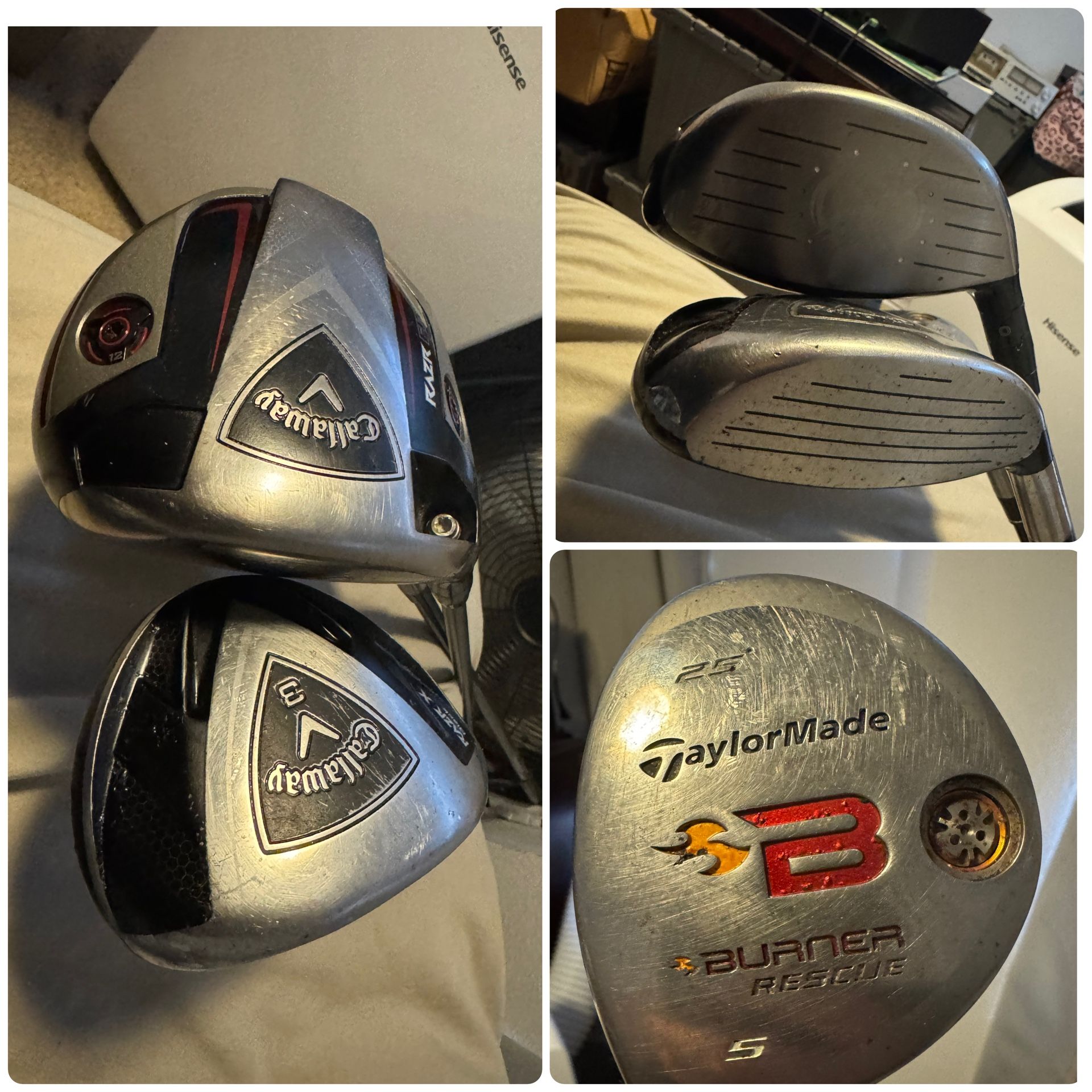 Callaway razr fit driver & 3 wood + free burner 5 wood left lefty lh golf clubs