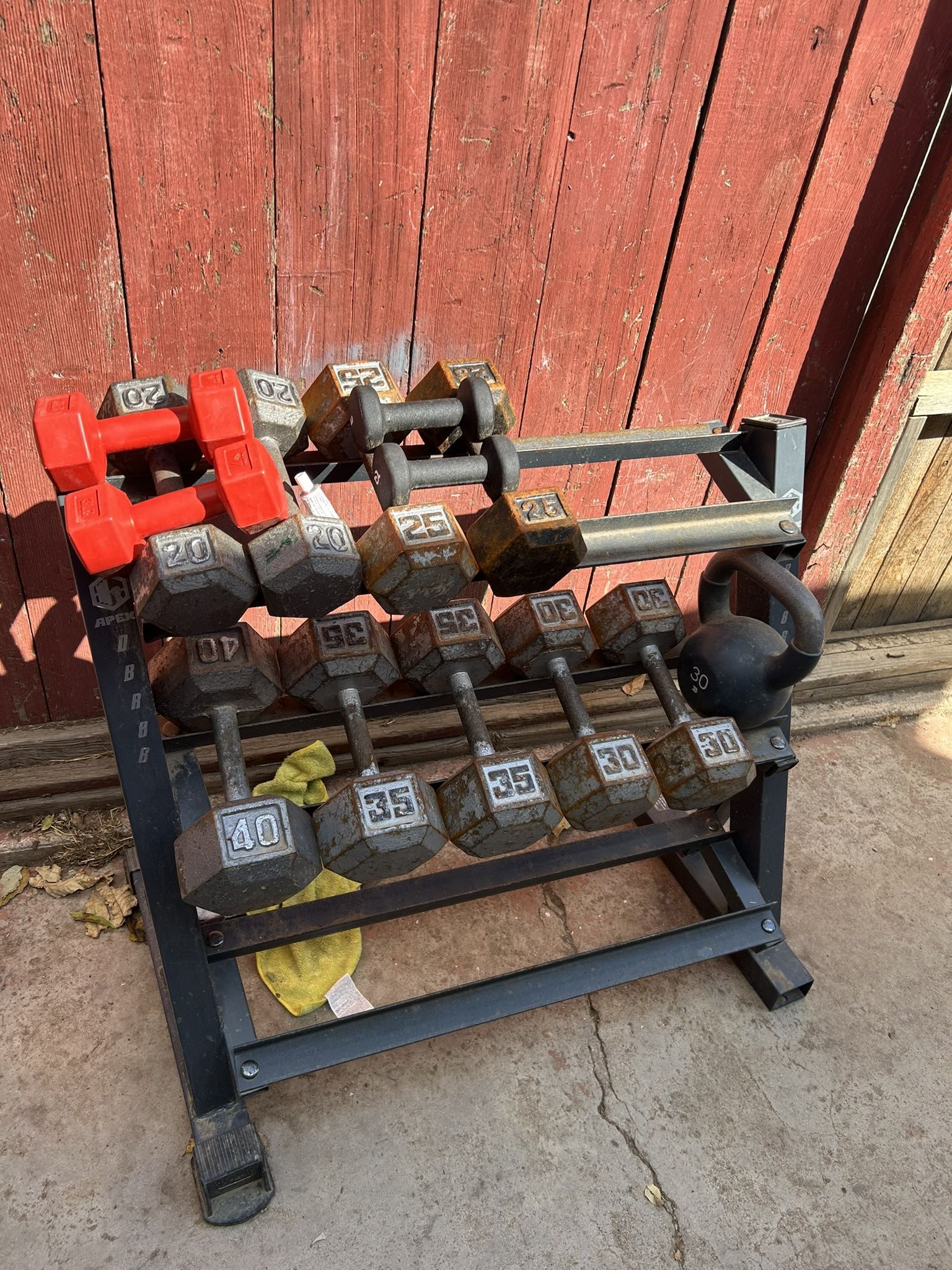 dumbbells kettle bell and rack