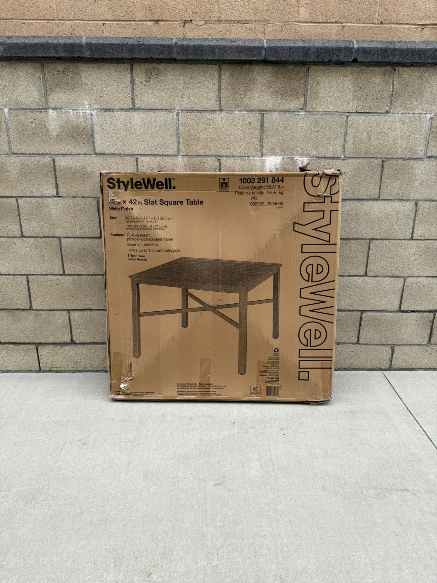NEW StyleWell 42 in. Mix & Match Lattice White Square Metal Outdoor Patio Dining Table w/Slat **2 Available**