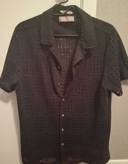 Distortion Open-Knit Button-Up Short Sleeve Shirt