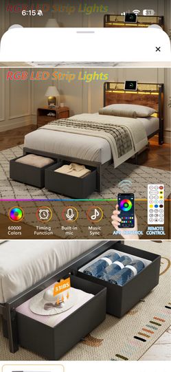 Twin bed with electric outlet headboard