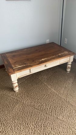 Farmhouse Wood Coffee Table with Drawer
