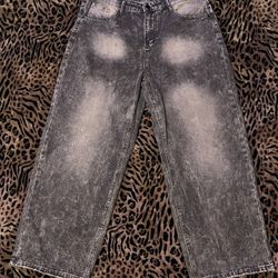 Vintage Acid Wash Wide Leg Jeans – Retro Gray denim