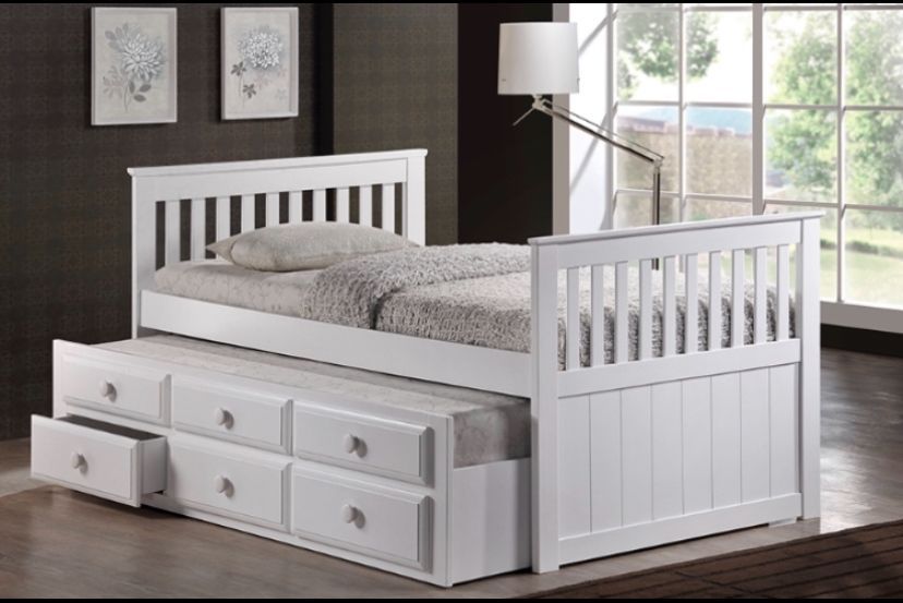👉🏽👉 Wooden Twin /Twin Trundle Beds With Both Mattresses Included