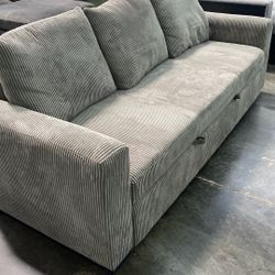 SLEEPER SOFA - Gray Or Ivory Corduroy Fabric Loose Back Cushions Queen Size Bed