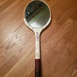 Vintage oval wooden tennis racket wall mirror

