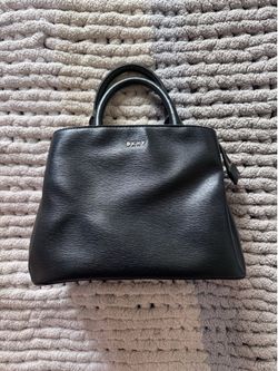 DKNY Logo Satchel Top Handle Bag Black Medium Zip Inner Pockets Silver Hardware