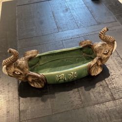 Vintage Large Feng Shui Elephant Planting Pad Ceramic Planter Trunk Up Decor Home
