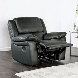 Genuine Leather Black Recliner Sofa & Recliner Loveseat Set (Recliner Chair Sold Separately)
