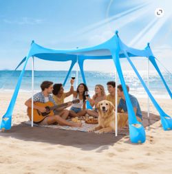 Yacona Beach Tent Sun Shelter, 10’x10’ Outdoor Shade Canopy with Sandbags, Blue