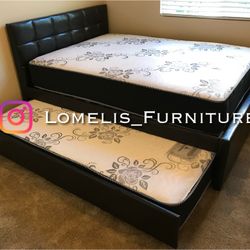 Full/Twin Expresso Trundle Beds w. Orthopedic Mattresses Included 
