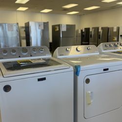 Maytag Top Load Washer And Feet Steam Cycle Gas Dryer Set In White 