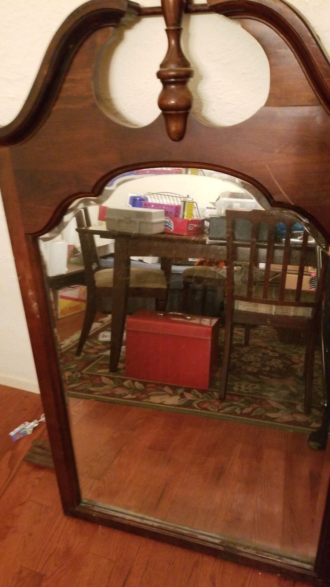 Vintage Mirror, With spindled top. Age unknown