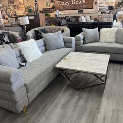 Grey Stationary Sofa And Loveseat 