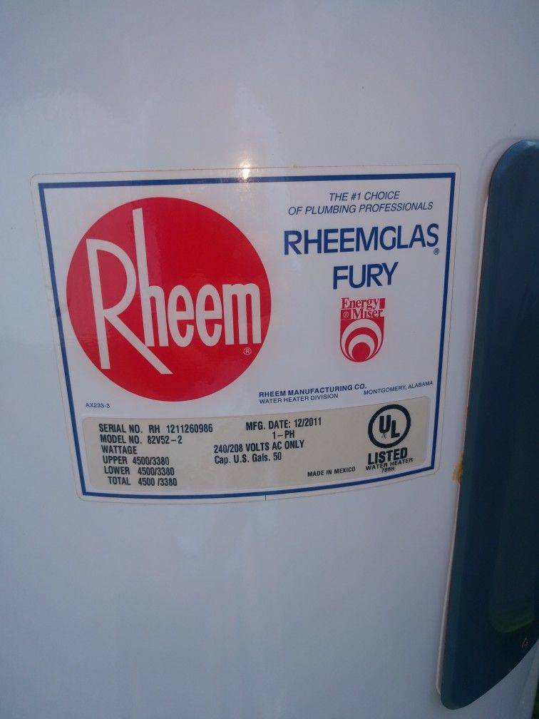 Rheem Electric Water Heater - 50 Gallons, a for Sale in Boca Raton, FL -  OfferUp