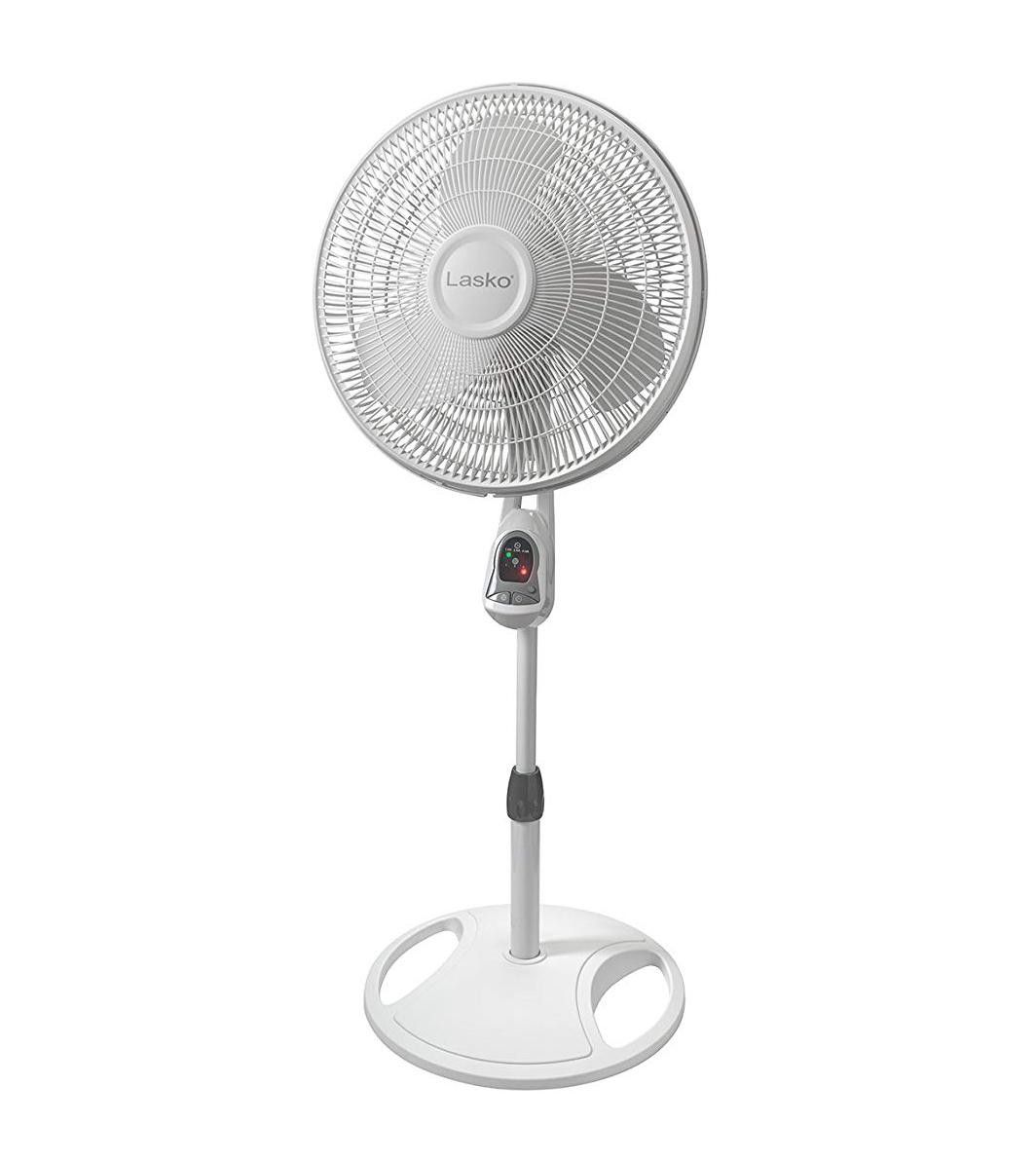 Lasko, remote control pedestal oscillating fan with built in timer.