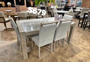 Stunning hazel dining table set genuine marble table top