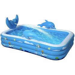 Inflatable Pool for Kids Family Oxsaml 98" x 71" x 22 " Kiddie Pool with Splash, Swimming Pools Above Ground, Backyard, Garden, Summer Water Party