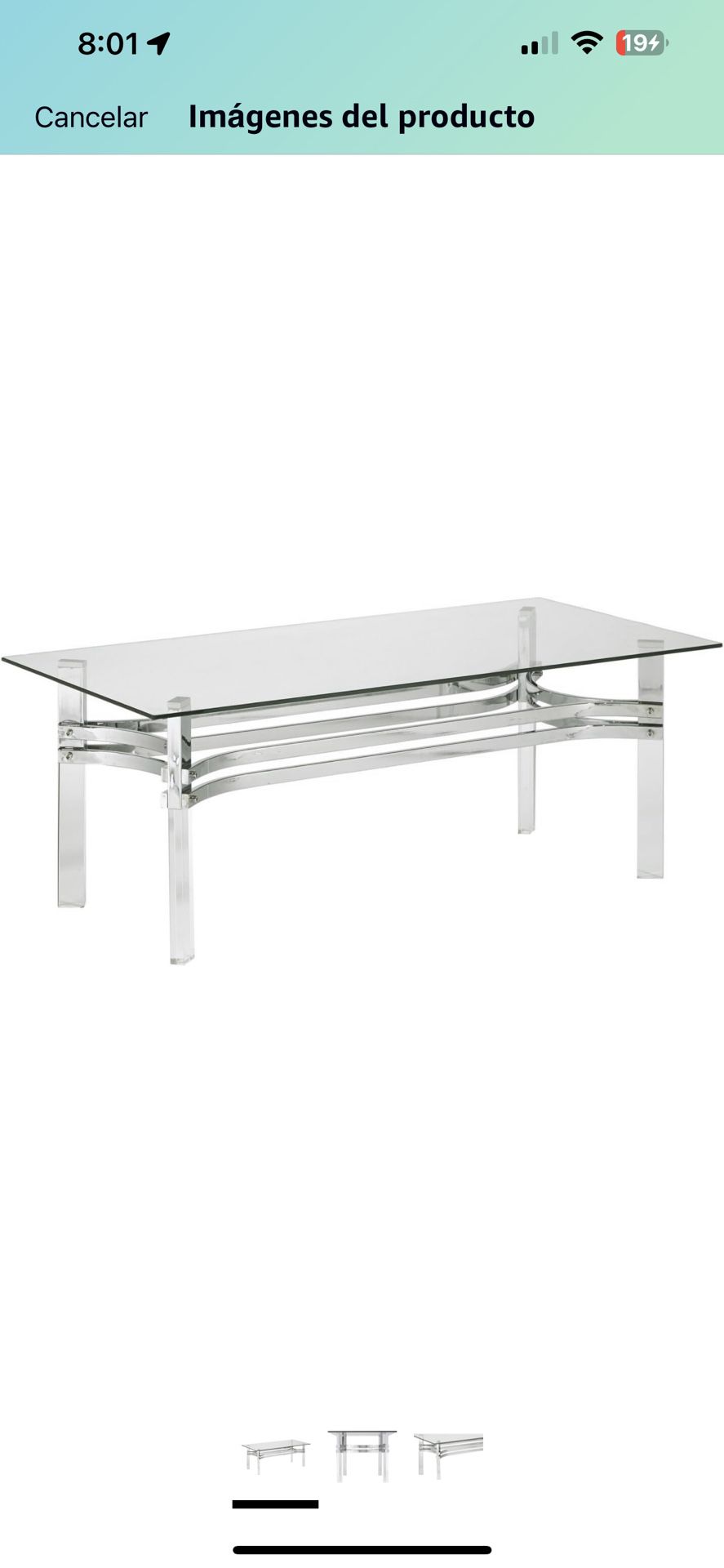 Benjara Rectangular cocktail table with glass lid with straight acrylic legs, transparent and chrome