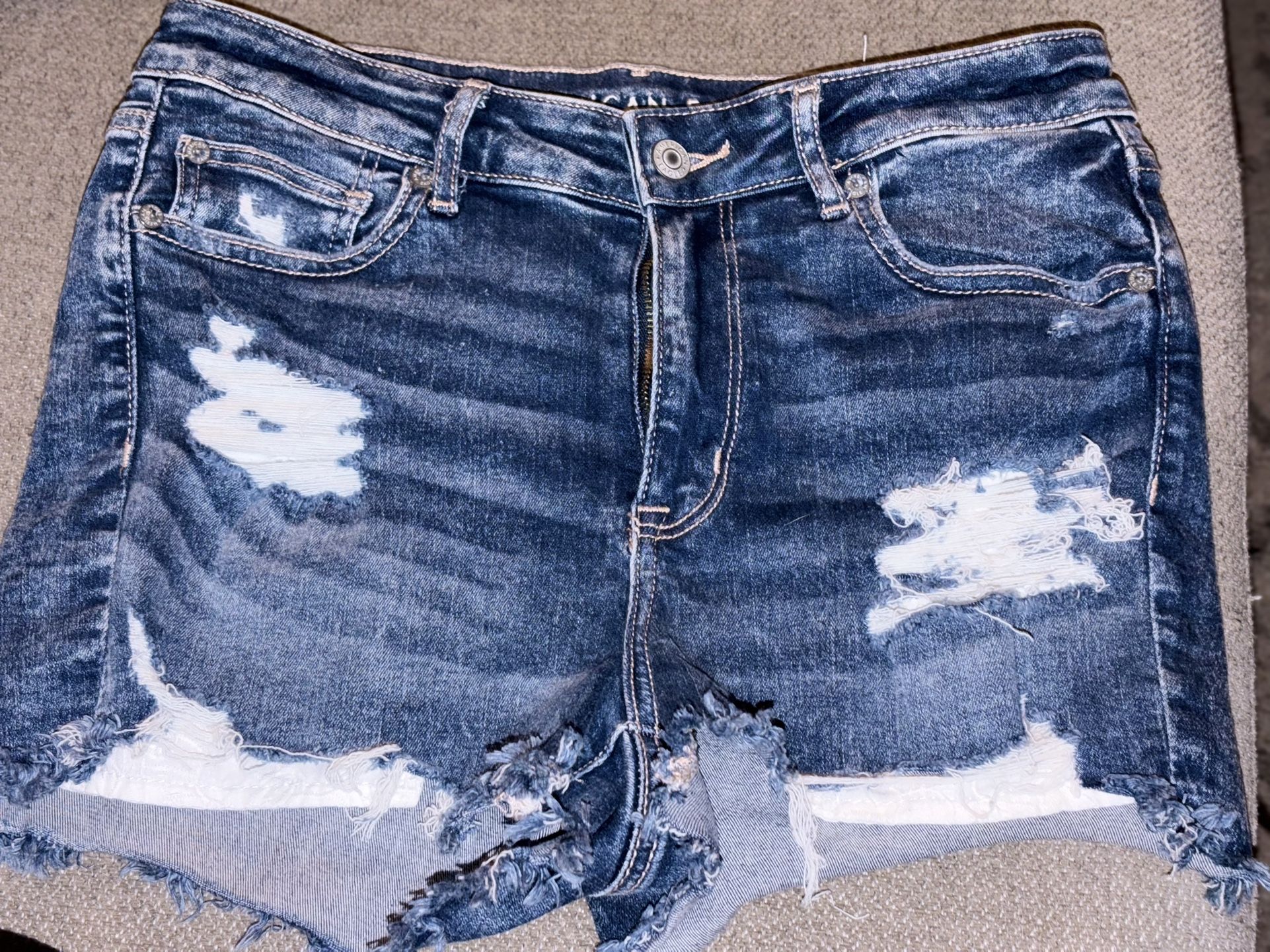 Two pairs of American Eagle High-Rise Shortie denim shorts – both size 10