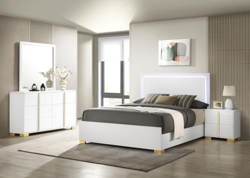 New Four Piece Queen Bedroom Set With Queen Bed Frame Dresser Mirror And Nightstand On Sale Now Don't Miss