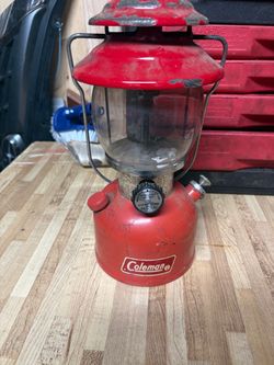 vintage 70s Coleman Model 200A single-mantle red gas lantern