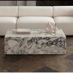 Viola Rectangular Marble Coffee Table - Beige Marble Coffee Table - Black Marquina Marble Coffee Table