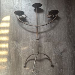 Vintage Wrought Iron three pillar candle stand