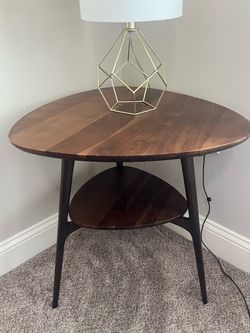 Modern Round Wood End Table with Storage Shelf