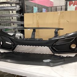 Type R Style Front Bumper Cover W/Grille W/Lip For 16-21 Honda Civic Sedan Coupe Hatchback