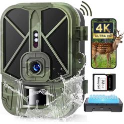 Trail Camera 4K 36MP WiFi Bluetooth Built-in 10000mAH Rechargeable Lithium Battery, Game Camera with No Glow Night Vision Motion Activated Waterproof