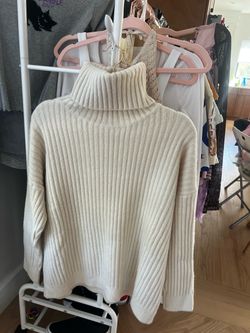 Cream Ribbed Turtleneck Sweater