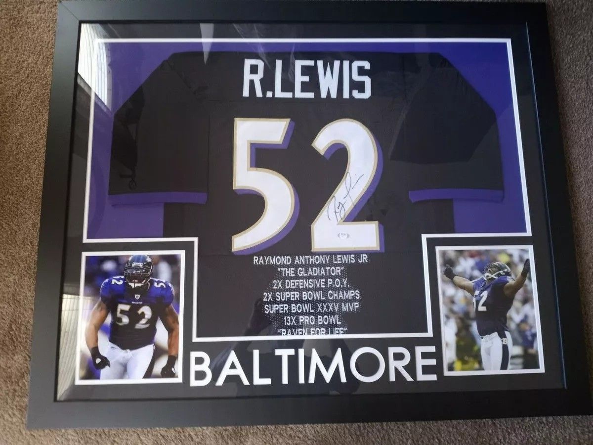 Ray Lewis Baltimore Ravens 35x43 Custom Framed Jersey (PSA COA)