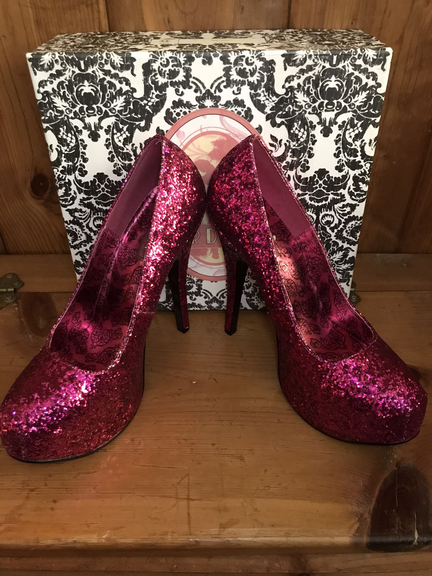 Bordello Pink Glitter Platform Heel size 11