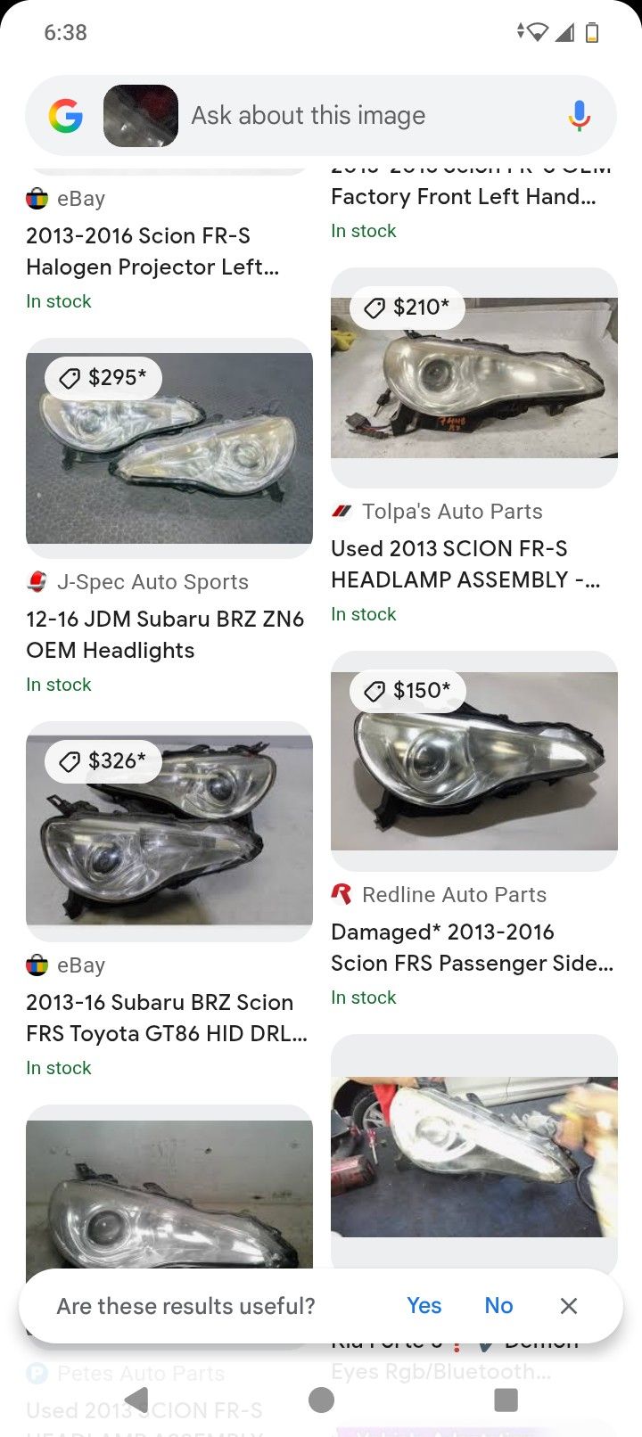 2013 Scion Fsr /2012-2016 Subaru Brz Headlights Pair