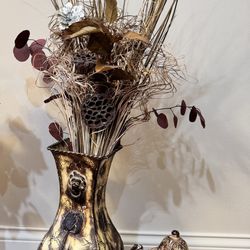 Gold Embossed Floor Vase & Crackled Ginger Jar Set