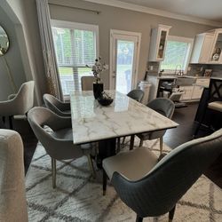 Marble Kitchen Table Set 6 Chairs 