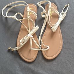 Lulu’s White Lace Up Flat Sandals