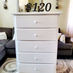 SOLID WOOD WHITE TALL DRESSER 