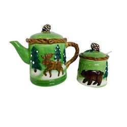 Lodge Ceramic Moose & Bear Tea Pot & Sugar Bowl